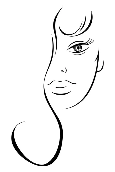 Contour drawing sensual woman's face — Stock Vector