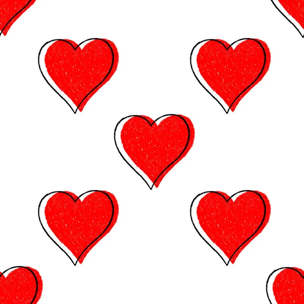 Patrón sin costura Corazón rojo con contorno — Vector de stock