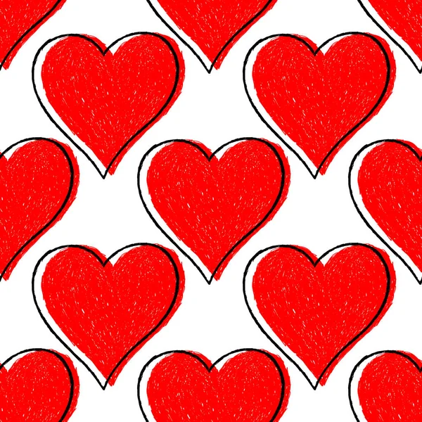 Seamless Pattern Red Heart with Contour — Stock Vector