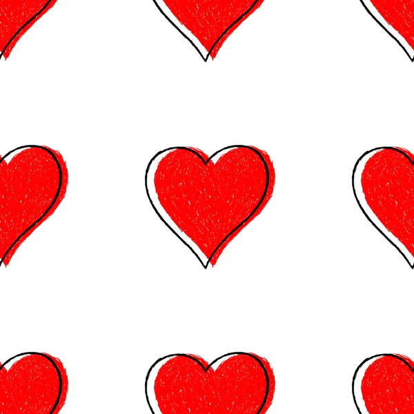 Seamless mönster röd hjärta med kontur — Stock vektor