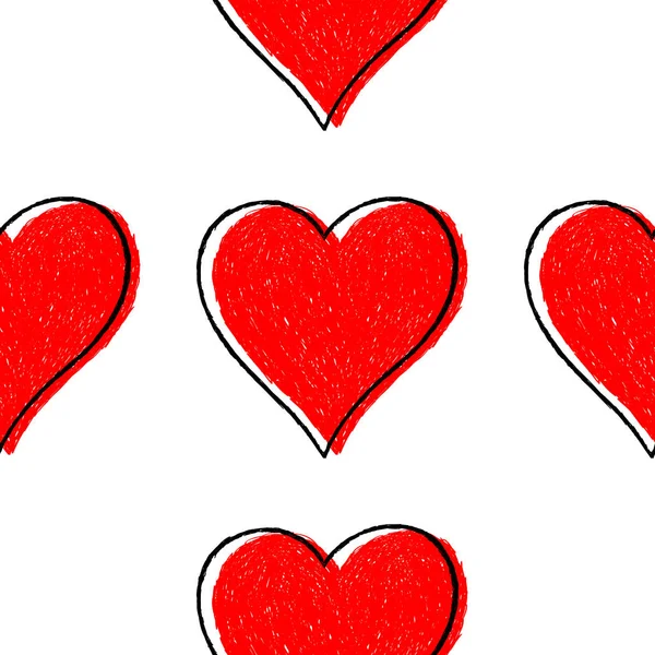 Χωρίς ραφή πρότυπο κόκκινη καρδιά με περίγραμμα — Διανυσματικό Αρχείο