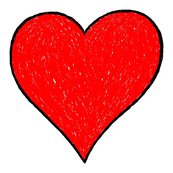 Červené srdce kresba s černá kontura — Stockový vektor