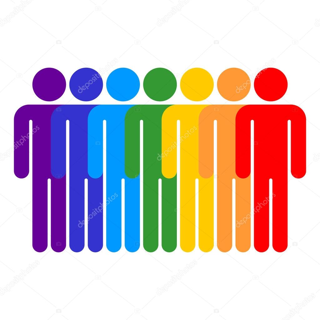 Use it in all your designs. Seven men stands with his hands down. Quick and easy recolorable shape. Vector illustration a graphic element