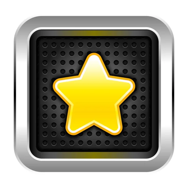 Icône préférée étoile d'or sur bouton en métal chromé — Image vectorielle