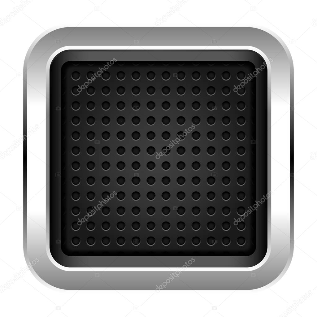 Square empty chrome metal icon with perforation texture
