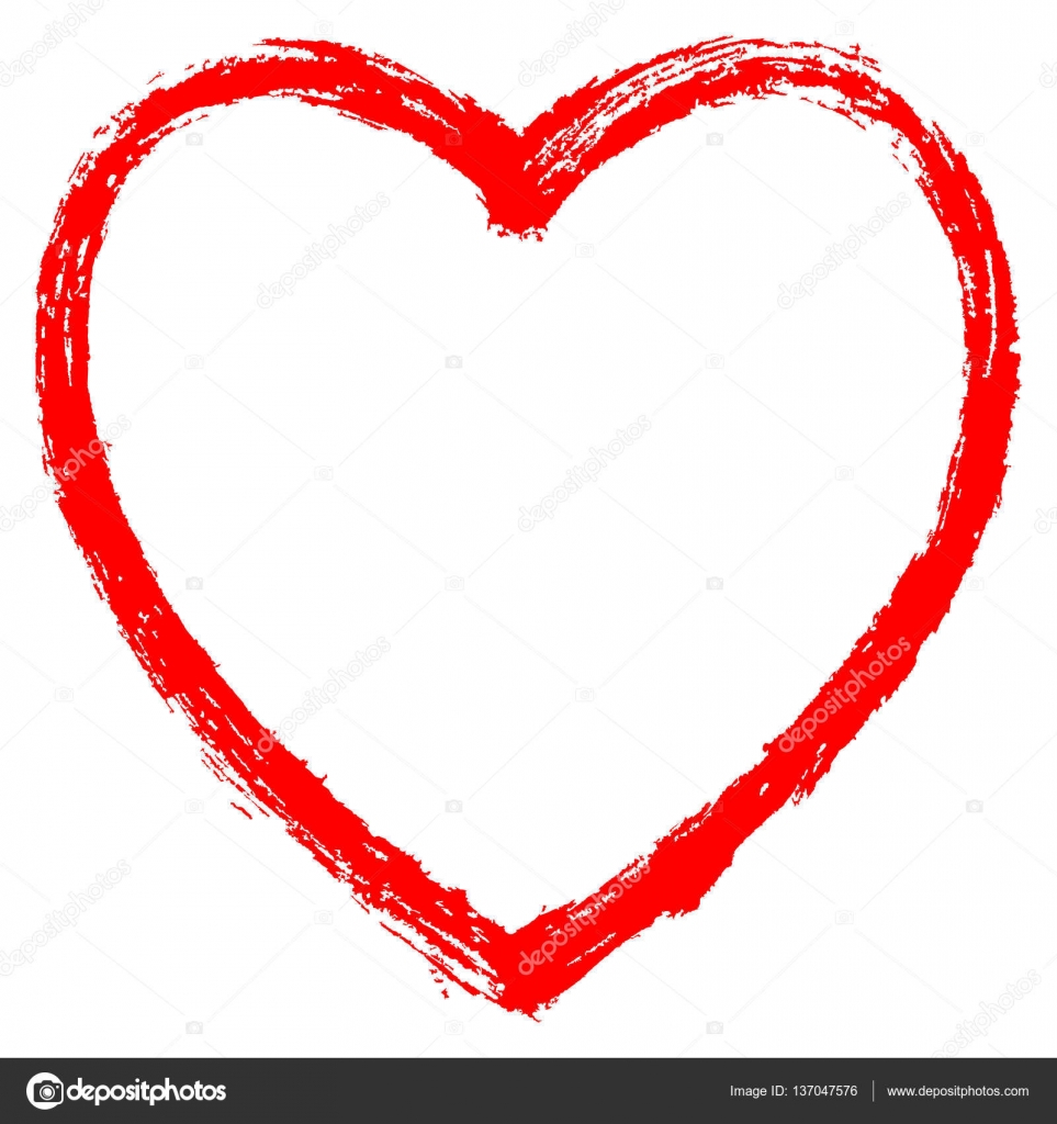 Utilizzarlo in tutti i vostri disegni Contorno di cuore rosso dipinto da pennellate di vernice D inchiostro schizzo disegno creato nella tecnica a mano