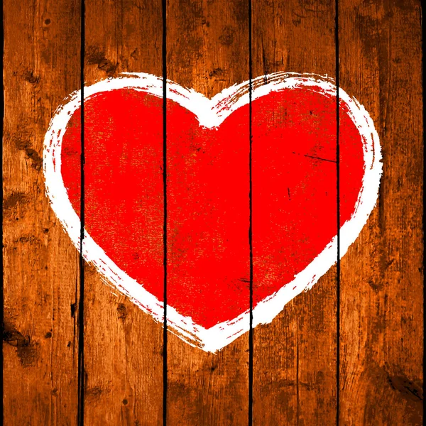 Pinselstrich rotes Herz auf realistischem Holz — Stockvektor