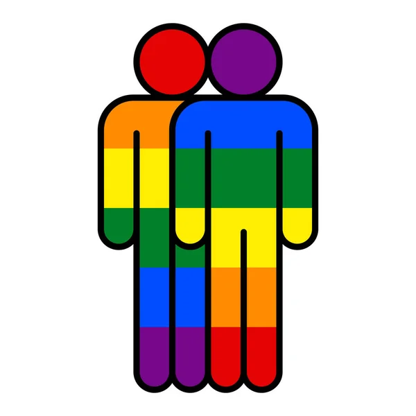 Két ember LMBT mozgalom Szivárvány zászló — Stock Vector
