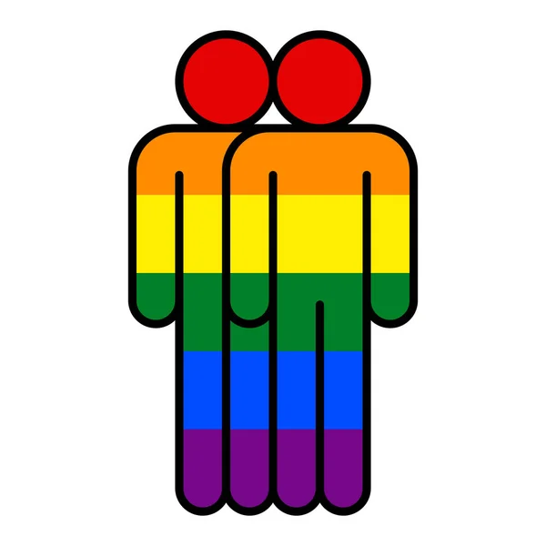 Dos hombres LGBT movimiento arco iris bandera — Vector de stock