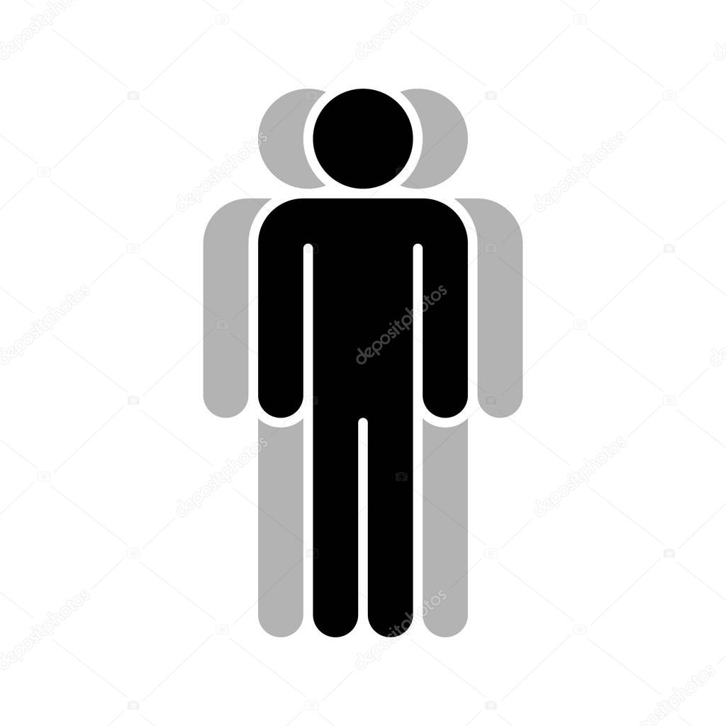 Use it in all your designs. Logotype in the form of three people standing with hands down painted in shades of black color. Quick and easy recolorable graphic element in technique vector illustration