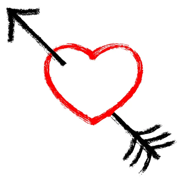 Красное сердце пронзенной черной стрелы — стоковый вектор