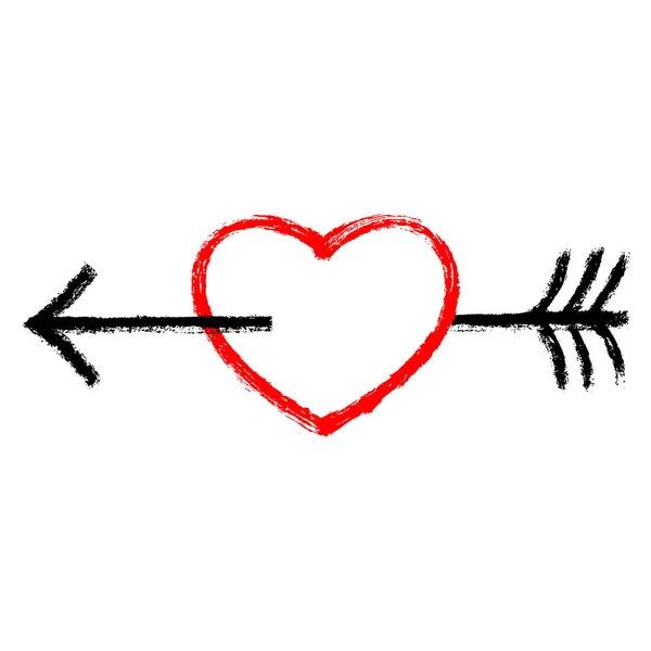 Freccia nera traforata cuore rosso — Vettoriale Stock