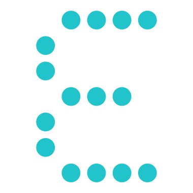 E harfinin dijital görüntü kurulu yuvarlak nokta