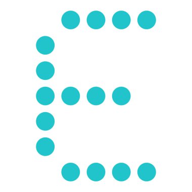 E harfinin dijital görüntü kurulu yuvarlak nokta