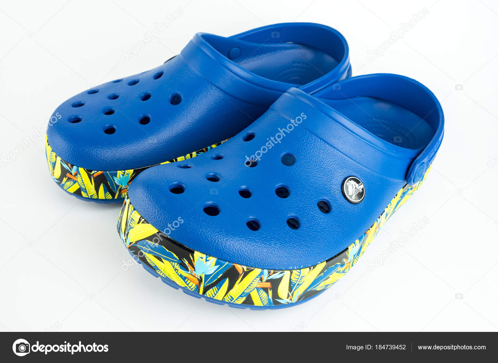 blue floral crocs