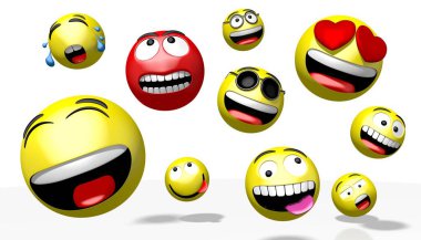 Emojis / emoticonlar - farklı yüz ifadeleri - 3D görüntüleme