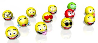 Emojis / emoticonlar - farklı yüz ifadeleri - 3D görüntüleme