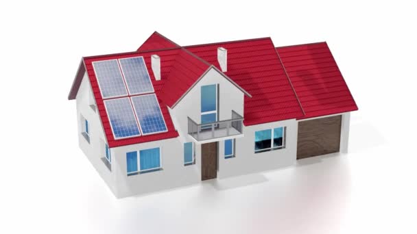 Dům se solárními panely instalovanými na střeše - 3D 4k animace