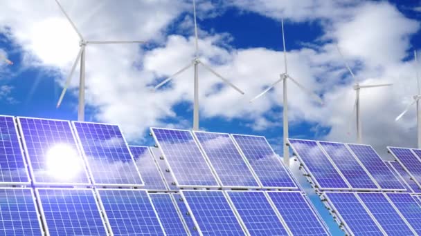 Pannelli Solari Fotovoltaici Turbine Eoliche Animazione — Video Stock