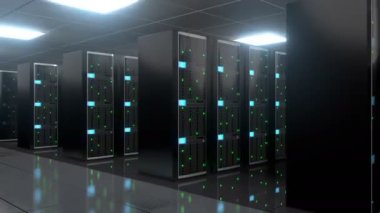 3d 4k sunucu odası - veri merkezi - depolama / sunma kavramı.