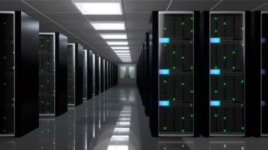 3d 4k sunucu odası - veri merkezi - depolama / sunma kavramı.