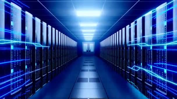 4Kサーバールーム データセンター ストレージ ホスティング 高速インターネットの概念 — ストック動画