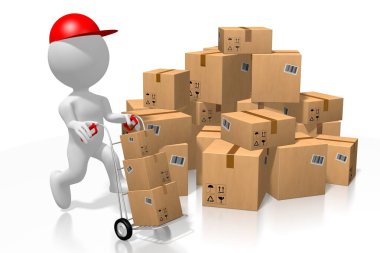 Kurye, paket teslimatı konsepti - 3D görüntüleme