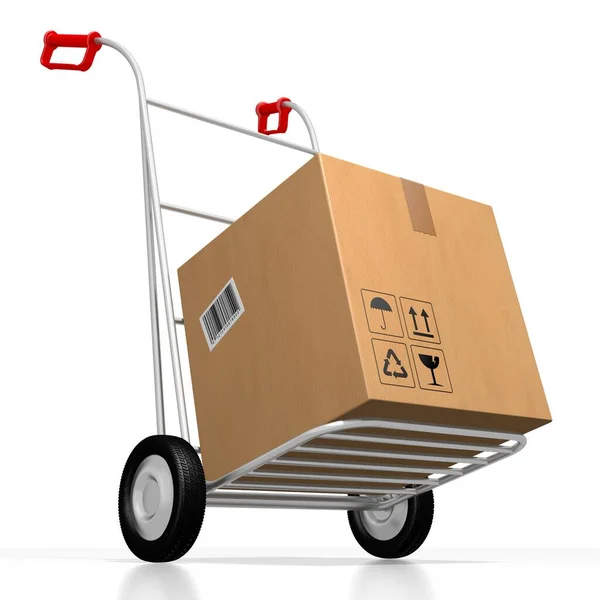 Package on hand cart - 3D rendering — Stock Photo, Image