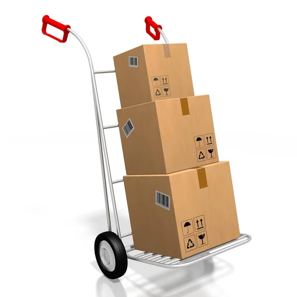 Packages on hand cart - 3D rendering — Stock Photo, Image