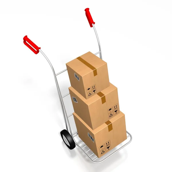 Packages on hand cart - 3D rendering — Stock Photo, Image