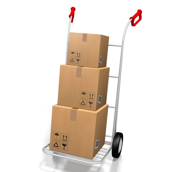 Packages on hand cart - 3D rendering — 图库照片