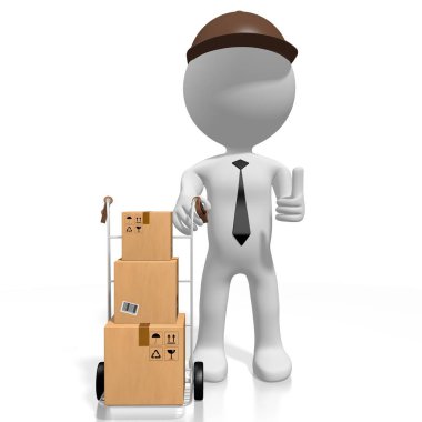 El arabasında bir paket olan kurye - 3D görüntüleme
