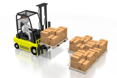 Forklift makinesi, paketler - 3d oluşturma