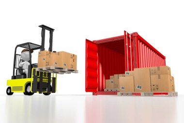 Forklift makinesi, kargo konteynırı - 3D görüntüleme