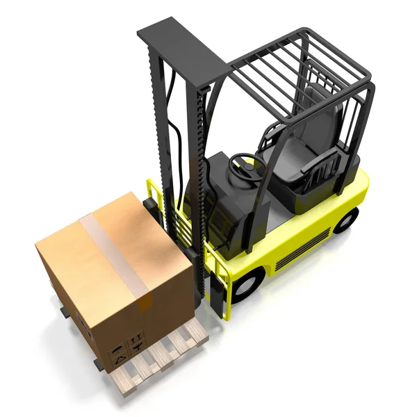 Forklift machine, package - 3D rendering