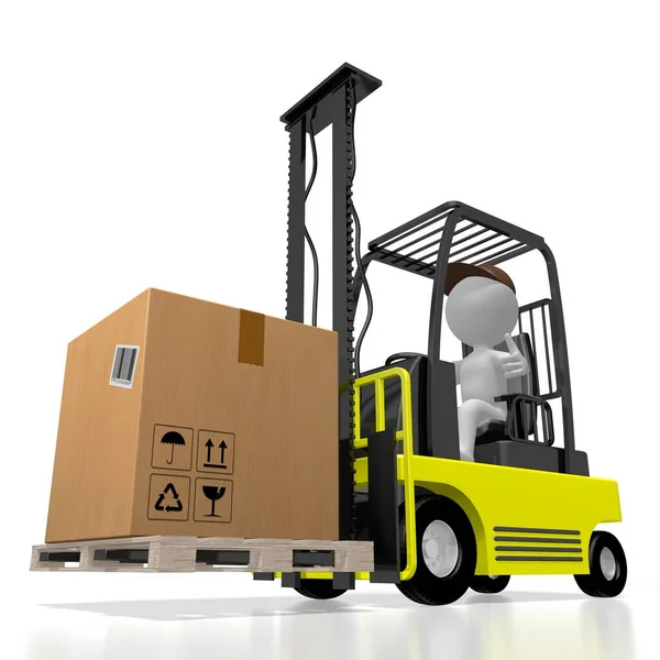 Forklift machine, worker, package - 3d rendering — 스톡 사진