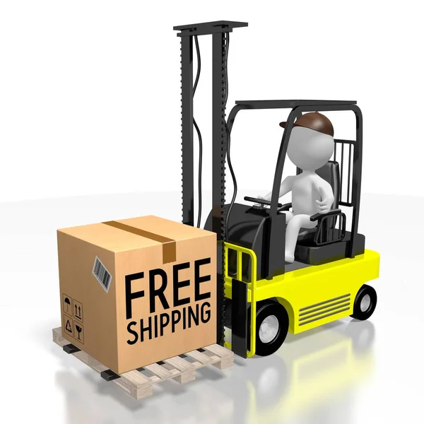 Forklift vehicle, free shippin concept - 3D rendering — Stok Foto