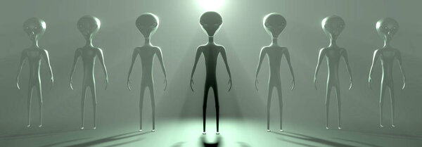 Aliens/ extraterrestrials, mystic fog - 3D rendering