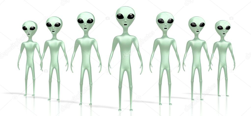 Green aliens, extraterrestrials - 3D rendering