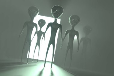 Uzaylılar / uzaylılar, ışık saçan kapı - 3D görüntüleme