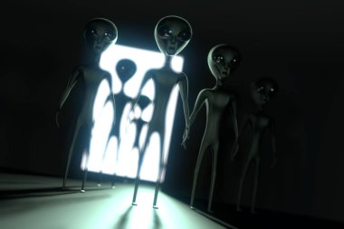 Uzaylılar / uzaylılar, ışık saçan kapı - 3D görüntüleme