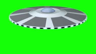 3d ufo / uçan daire - 4k animasyon (3840x2160 px) - yeşil arkaplan üzerinde izole edilmiş, üst görünüm.
