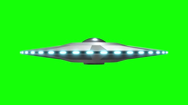 Ufo Flying Saucer Animation 3840X2160 Isolated Green Background Side View — 图库视频影像
