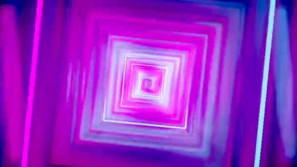 Abstract Tunnel Neon Animatie Roterende Vierkantjes — Stockvideo