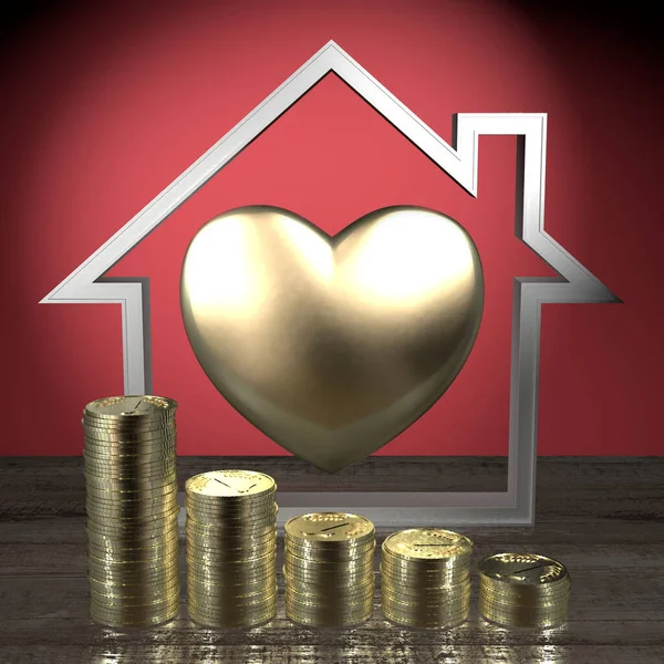 House shape, heart, money - real estate concept - 3D rendering