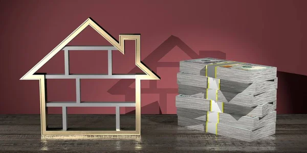 House shape, money - real estate concept - 3D rendering