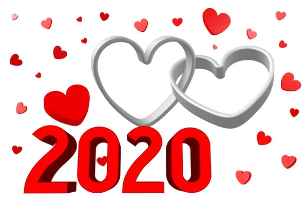 Conceito 2020 Corações Renderização — Fotografia de Stock