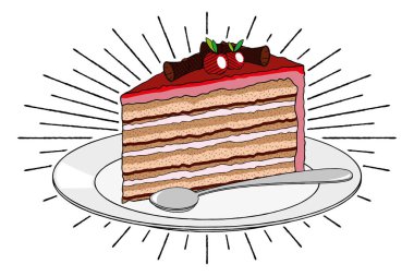 Kek / tatlı tabakta, kaşık - illüstrasyon / clipart