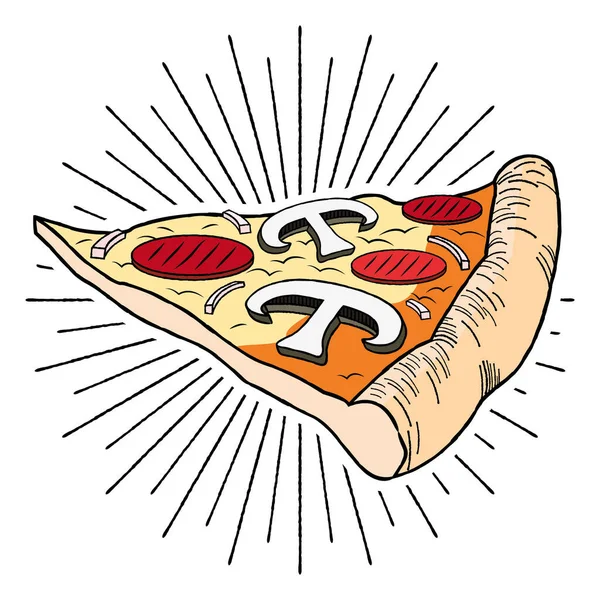 Pizza Szynka Grzyb Ilustracja Clipart — Wektor stockowy