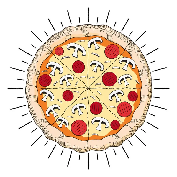 Pizza Szynka Grzyb Ilustracja Clipart — Wektor stockowy